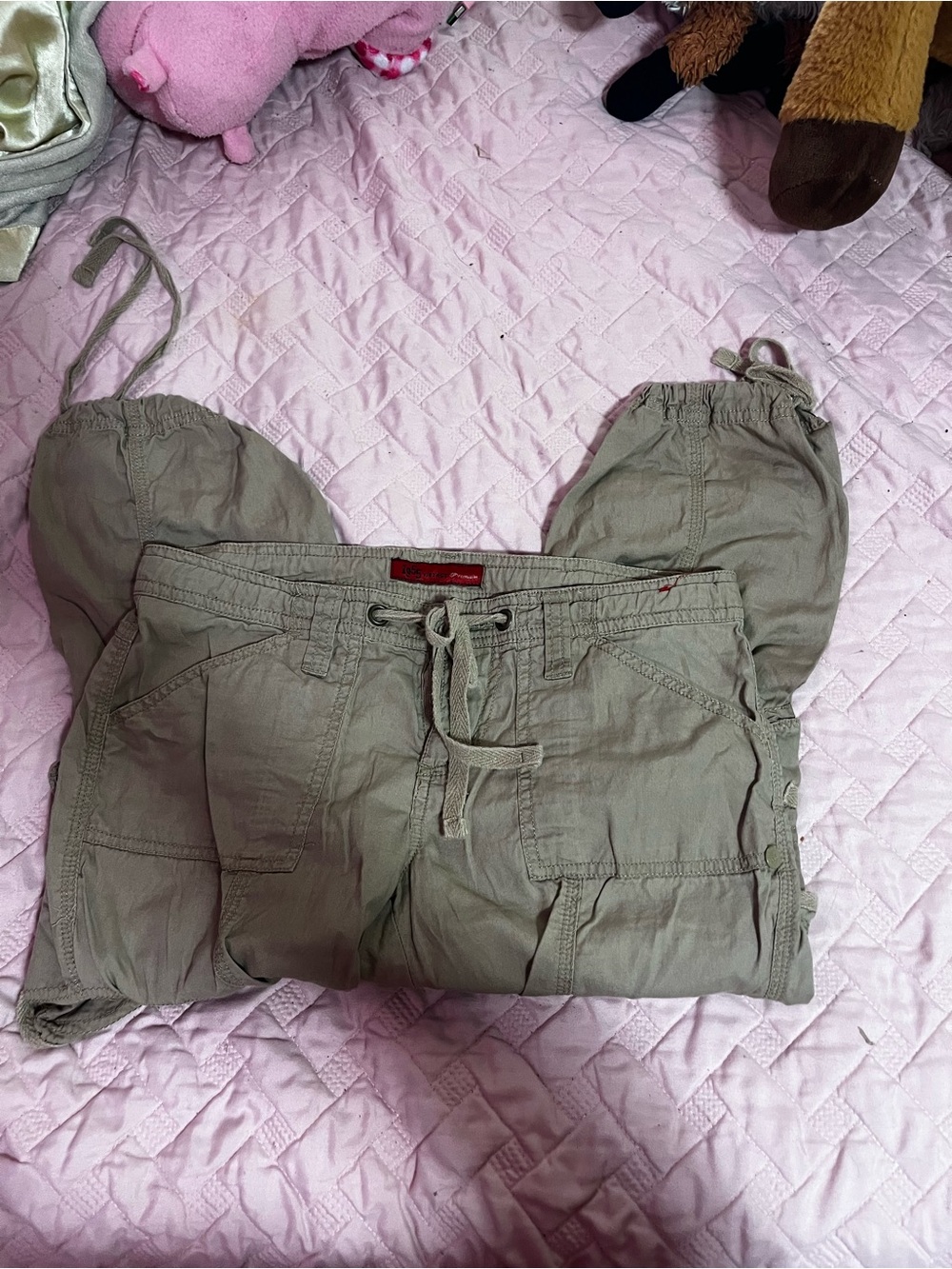 1955 Vintage Tan Drawstring Waist Cargo Pants